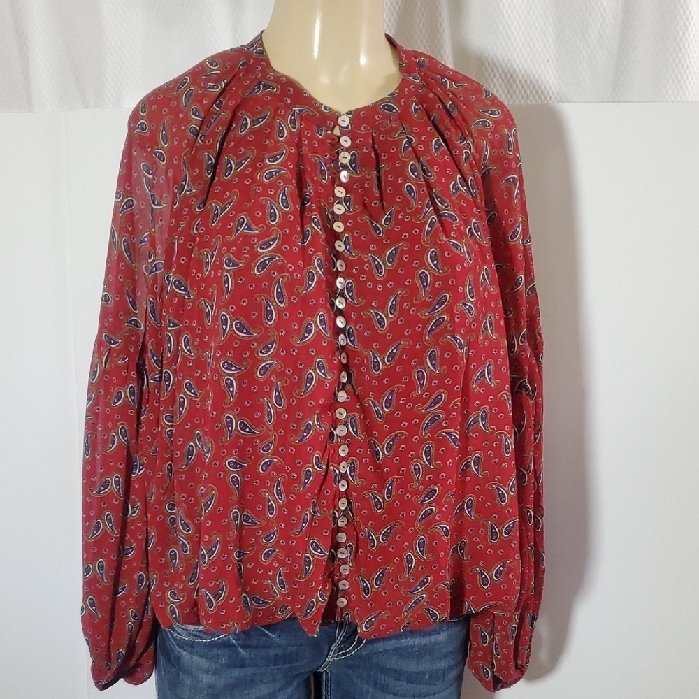 Zenobia Red Paisley Long Sleeve Blouse Size 1Xl